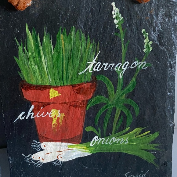 Vintage black slate wall art Herbs Hand Painted plaque set Sigrid Schmidt MCM - Picture 6 of 9